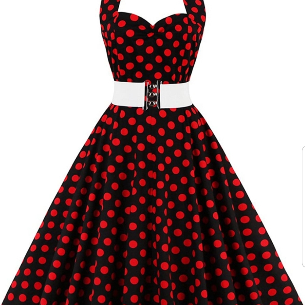 Red and black polka dot vintage dress